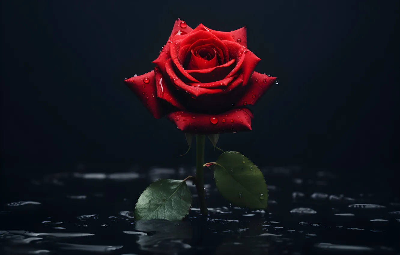 Photo wallpaper roses, black background, AI art, neural network
