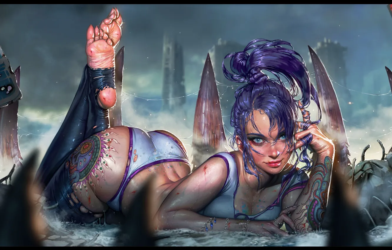 Photo wallpaper girl, mood, tattoo, art, KyuYong Eom, 'tomboy'