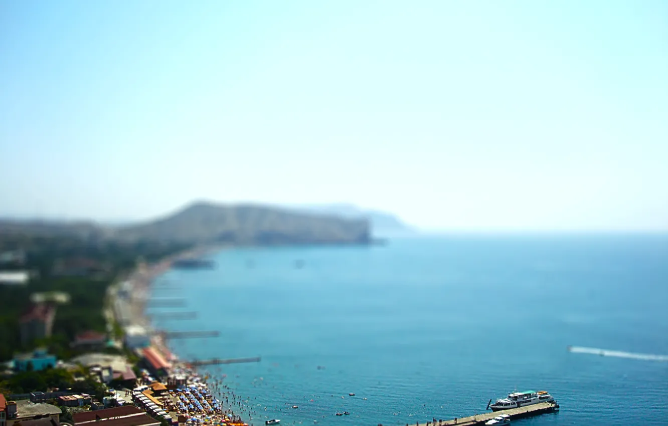 Photo wallpaper sea, pierce, promenade, Crimea, Sudak, tilt-shift