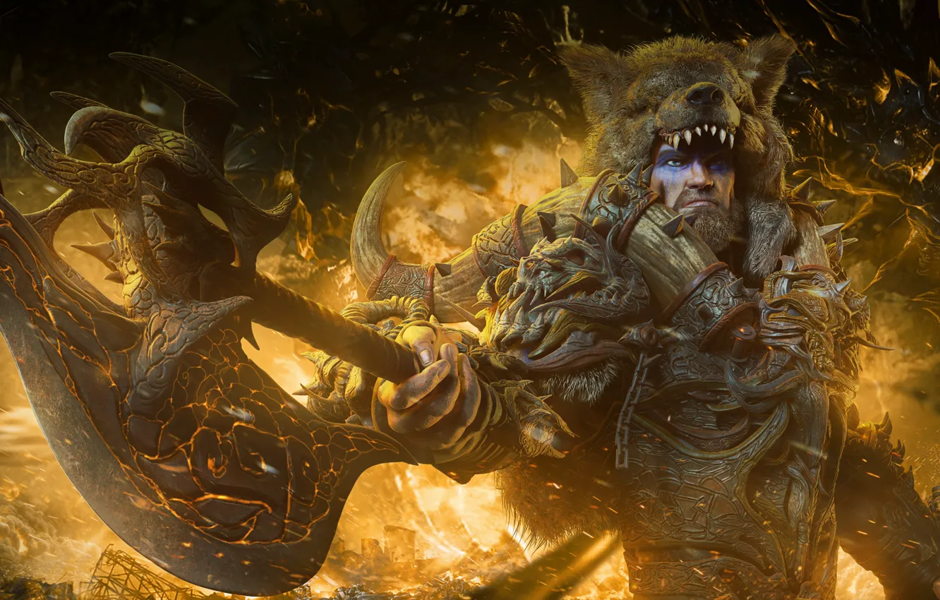 Photo wallpaper lights, bear, the demon, warrior, male, barbarian, raw