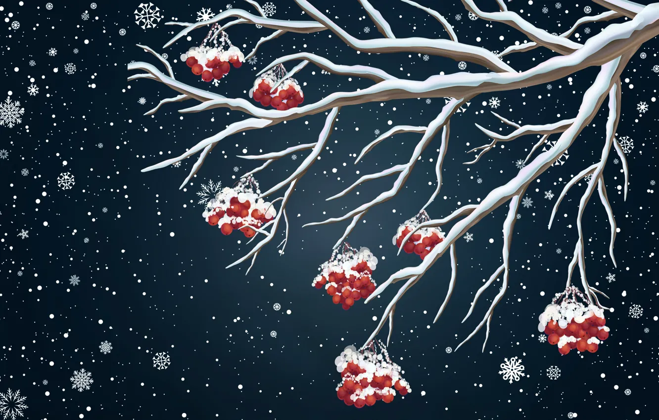 Photo wallpaper Winter, Minimalism, Snow, Background, New year, Rowan, Holiday, Mood