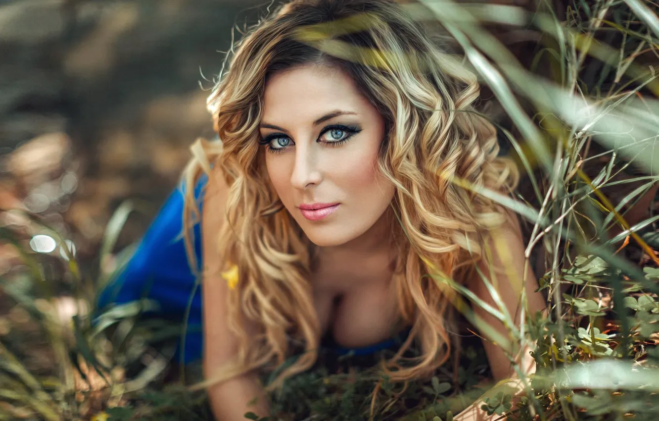 Photo wallpaper grass, look, hair, makeup, blonde, curls, Stephanos Georgiou, Mircheto Ignatova
