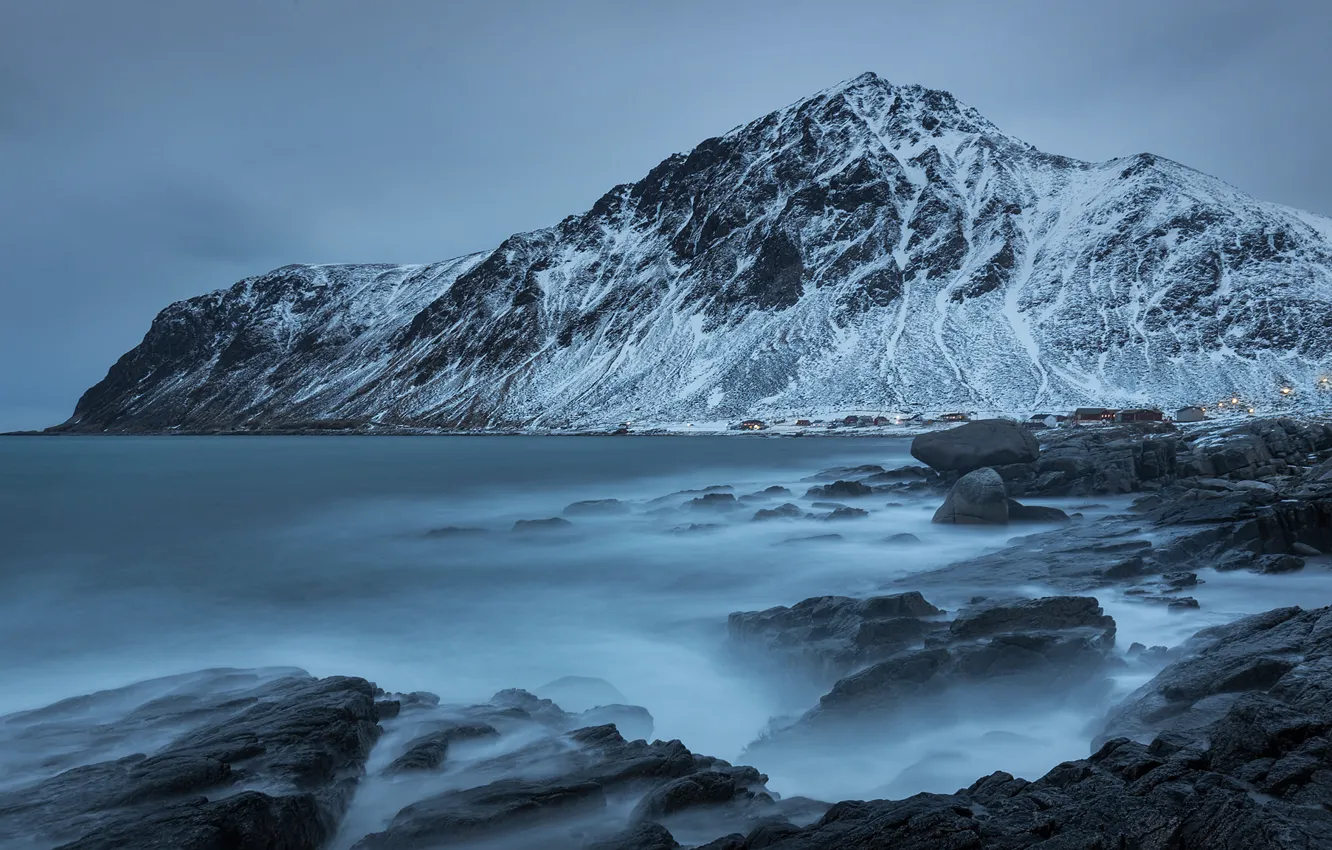 Photo wallpaper mountains, shore, Norway, coast, mountains, Norway, Nordland, The Norwegian sea