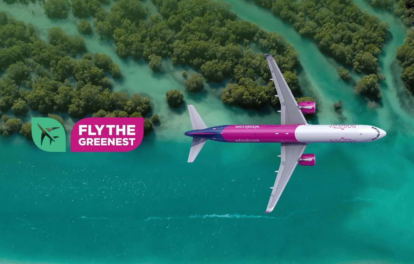 Photo wallpaper green, airplane, wizz