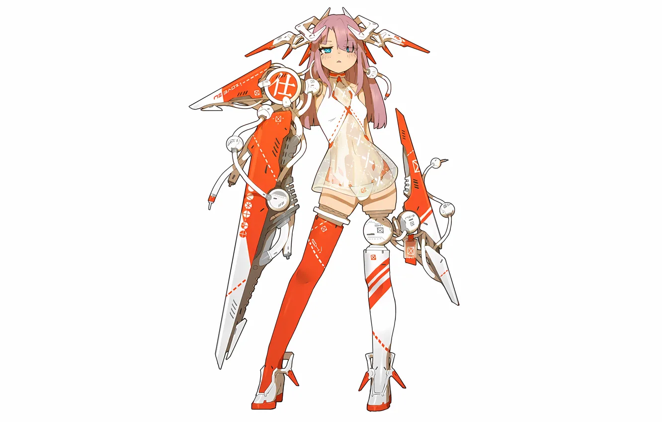 Photo wallpaper girl, sexy, lingerie, panties, thighhighs, pink hair, green eyes, long hair