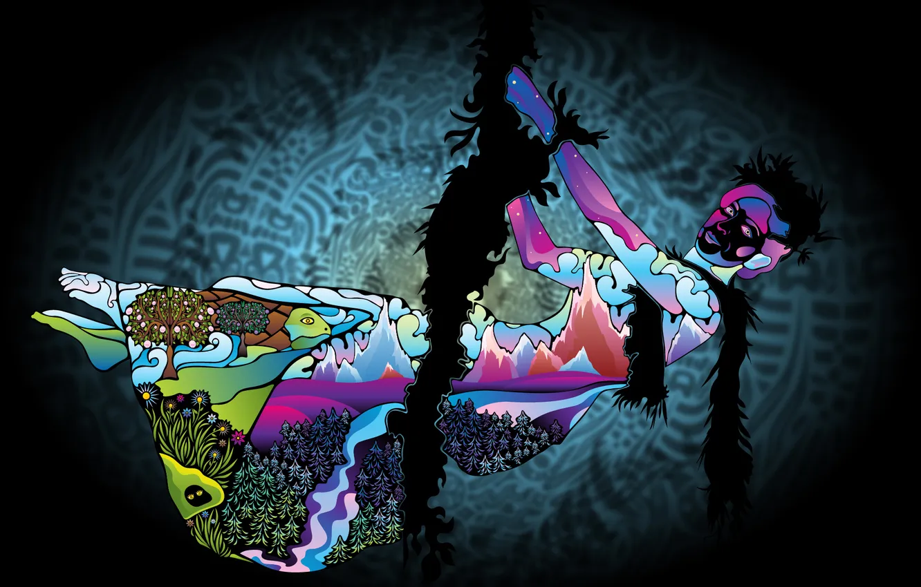 Photo wallpaper trees, mountains, nature, people