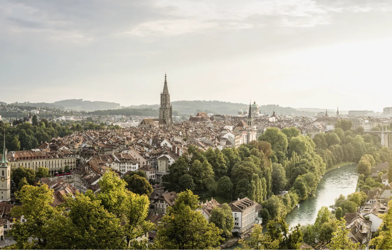 Photo wallpaper lake, Switzerland, panorama, Bern