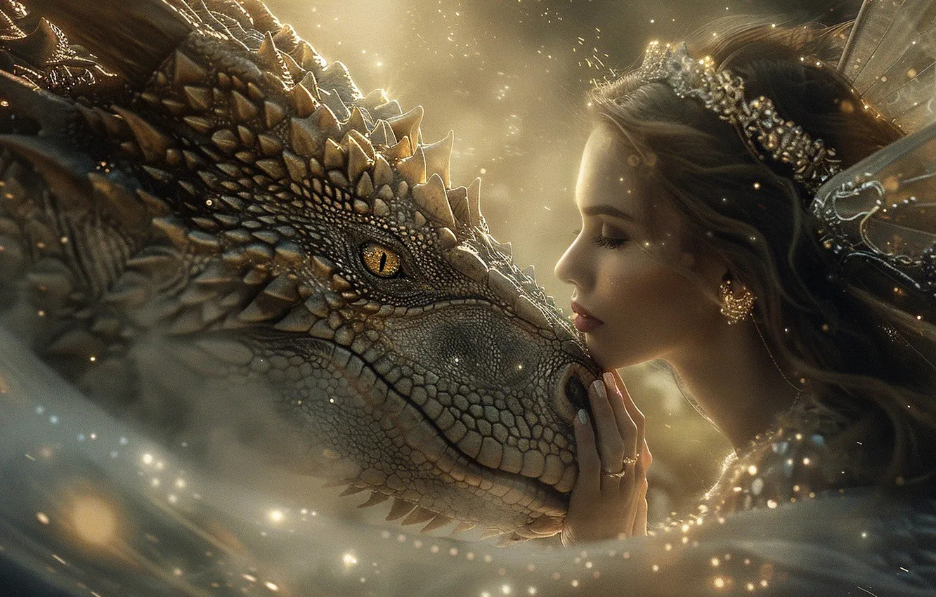 Photo wallpaper girl, decoration, each, dragon, image, Princess, AI art, neural network