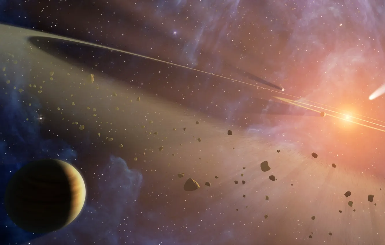 Photo wallpaper space, planet, asteroids