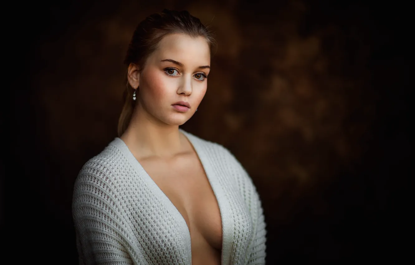Photo wallpaper girl, neckline, sweater, Michel Keppens, Esther van der Stam