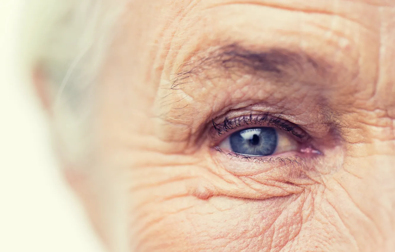 Photo wallpaper blue eye, wrinkles, older woman