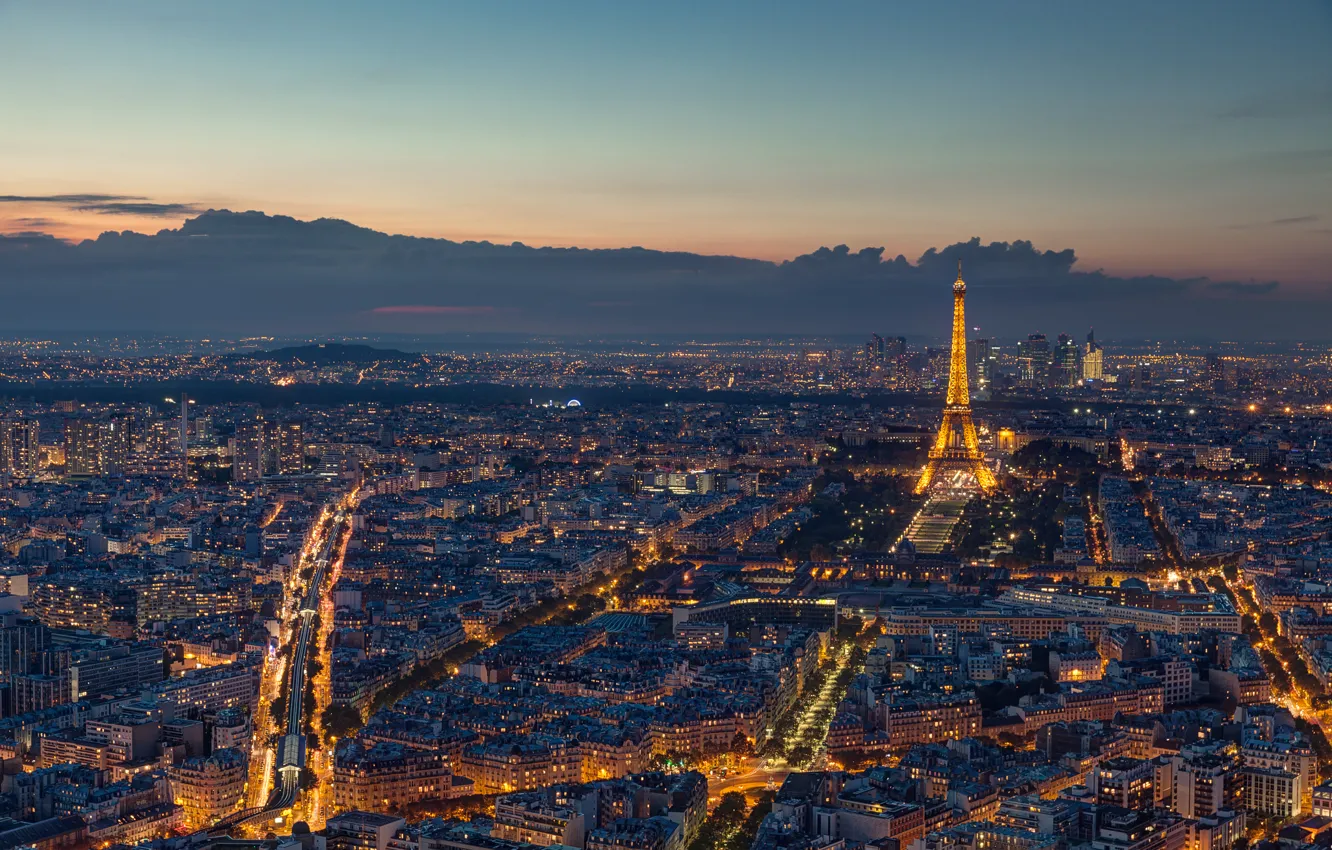 Photo wallpaper France, Paris, the evening, Eiffel tower, Paris, France, Eiffel Tower, panorama