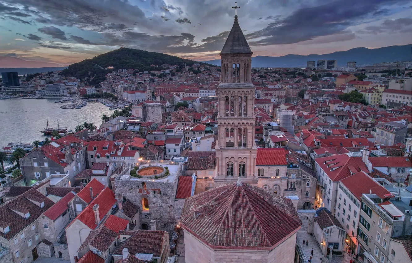 Photo wallpaper sea, building, home, port, Bay, Croatia, Croatia, Split