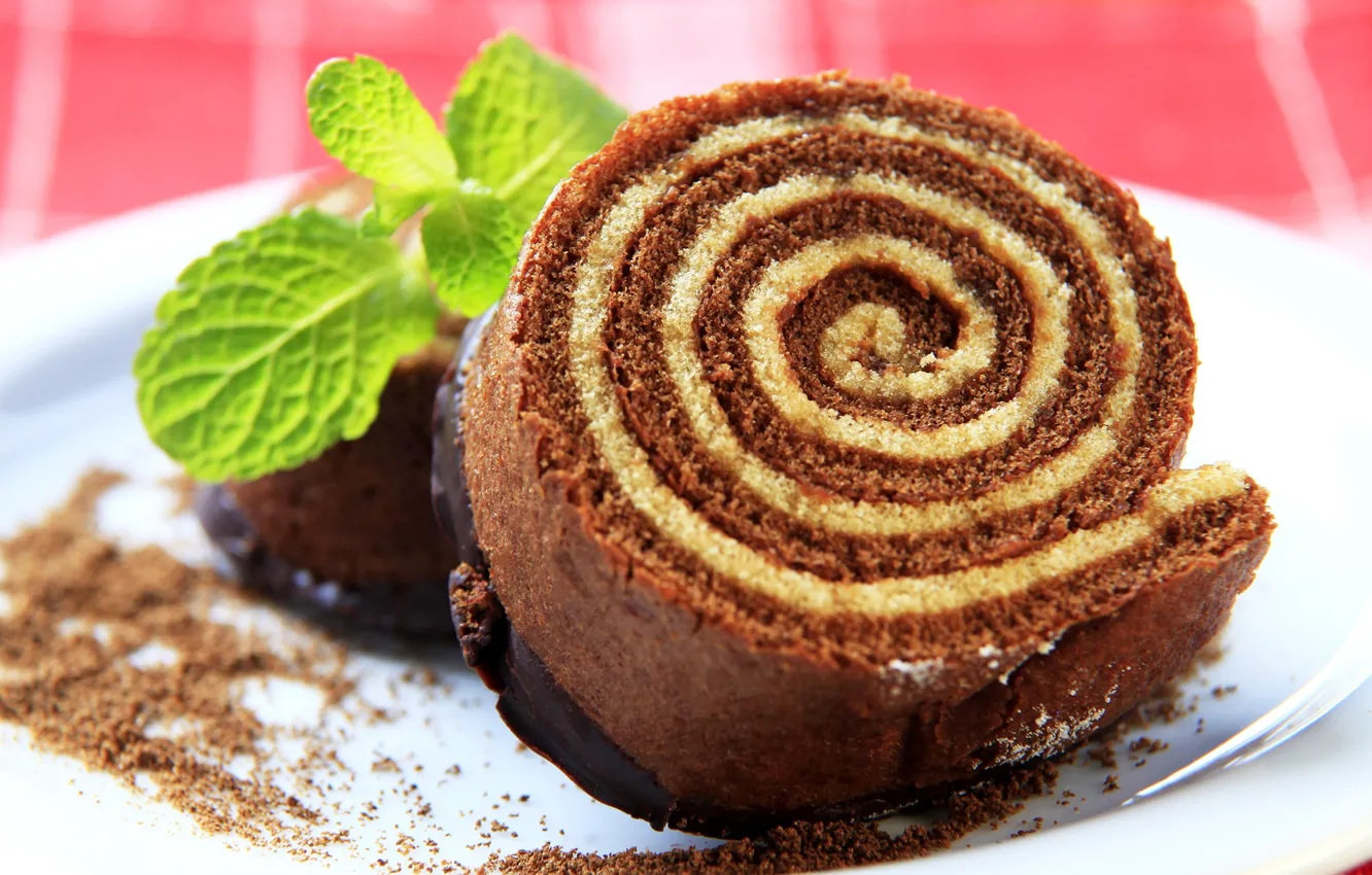 Photo wallpaper chocolate, cake, mint, sweet, sweets, biscuit, roll, baking
