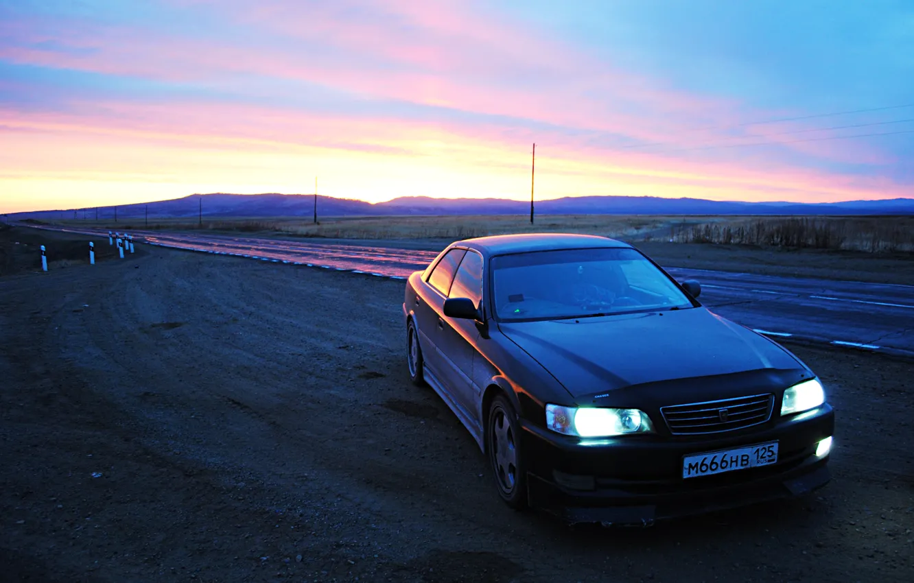 Photo wallpaper road, orange, black, kettle, Toyota, Russia, rasvet, 100