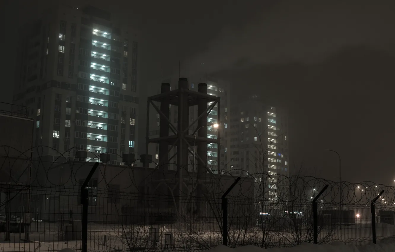 Photo wallpaper winter, snow, night, building, home, the fence, Russia, architecture