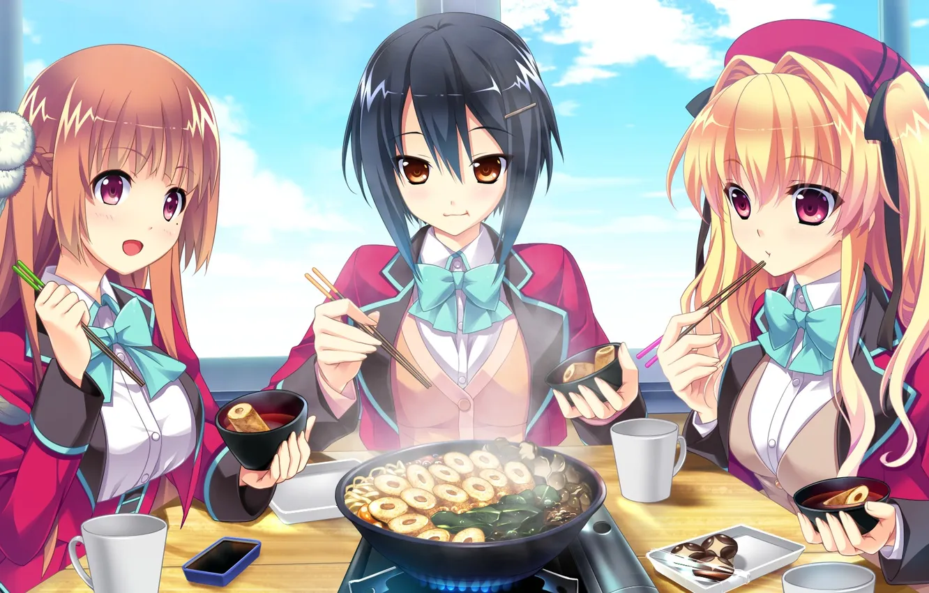 Photo wallpaper girl, joy, surprise, art, lunch, kaneshiro ai, Kamiwazumi Chinami, Baka Moe Heart ni Ai wo …