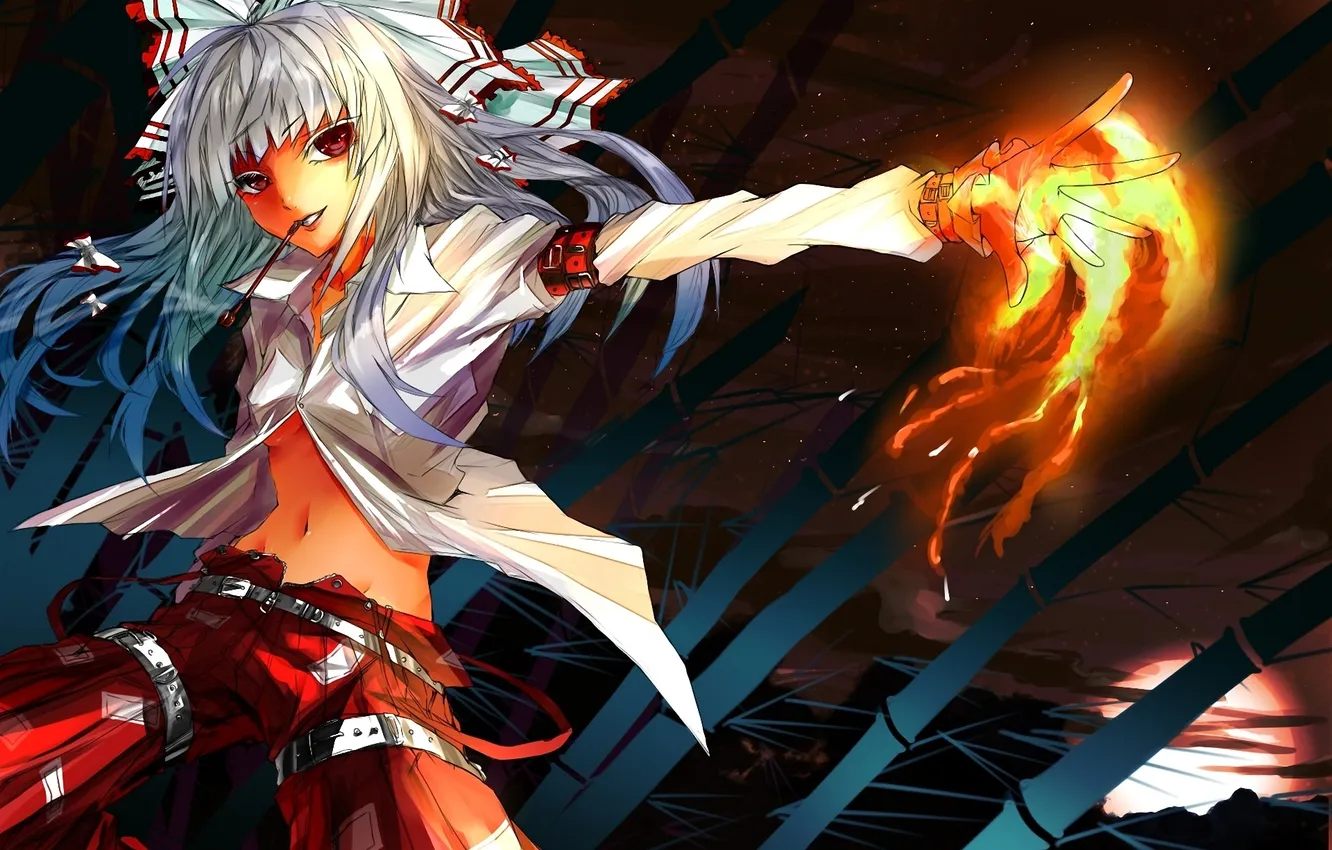 Photo wallpaper girl, lights, magic, tube, art, touhou, Karl wolf, Fujiwara no Mokou