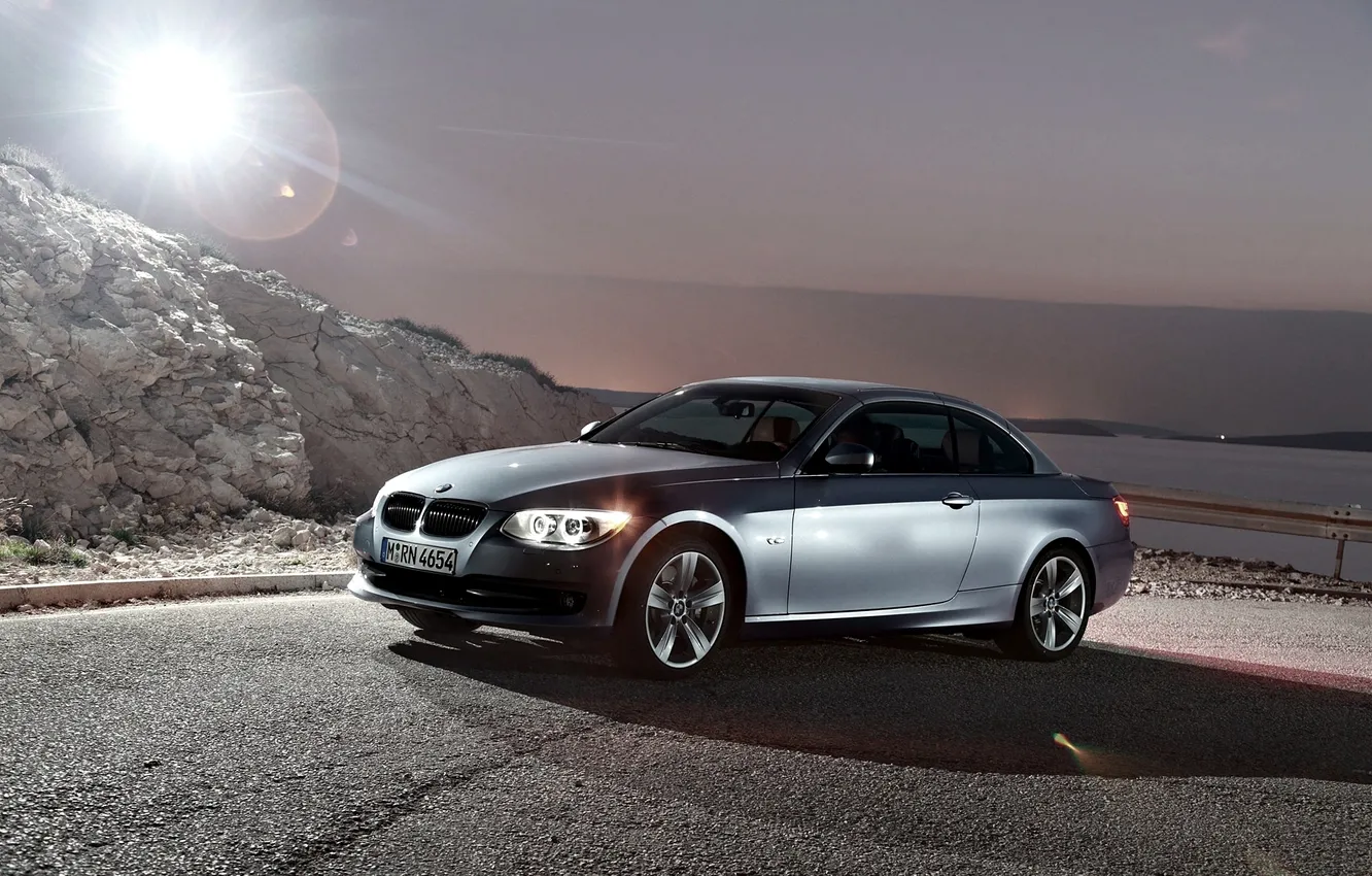 Photo wallpaper night, glare, grey, street, silver, BMW, BMW, Coupe