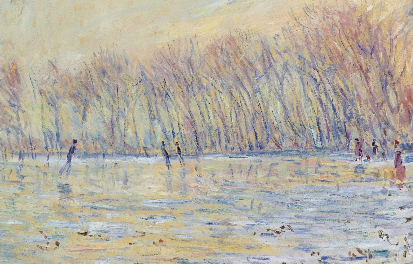 Photo wallpaper landscape, picture, Claude Monet, Claude Monet, The skaters at Giverny