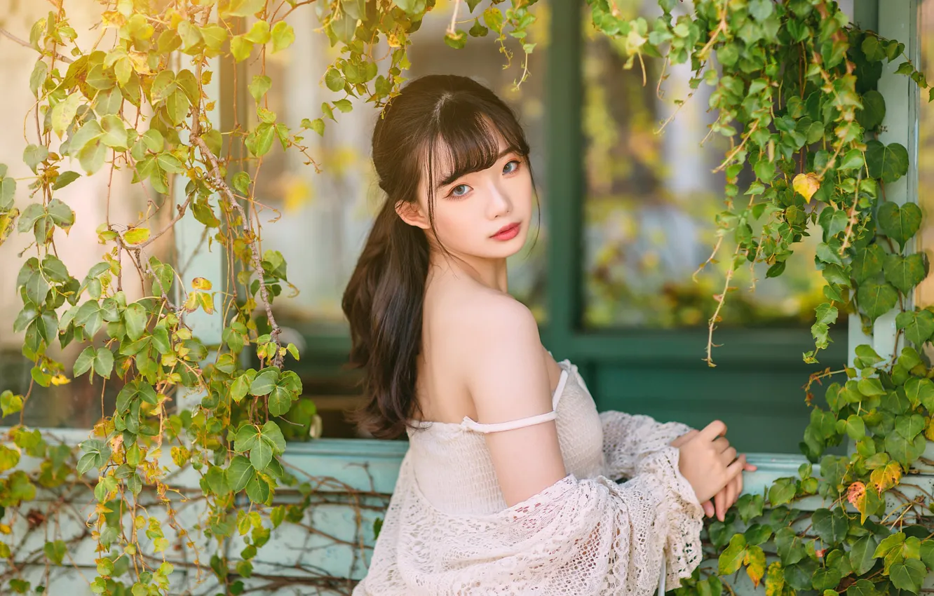 Photo wallpaper look, girl, Asian, cutie