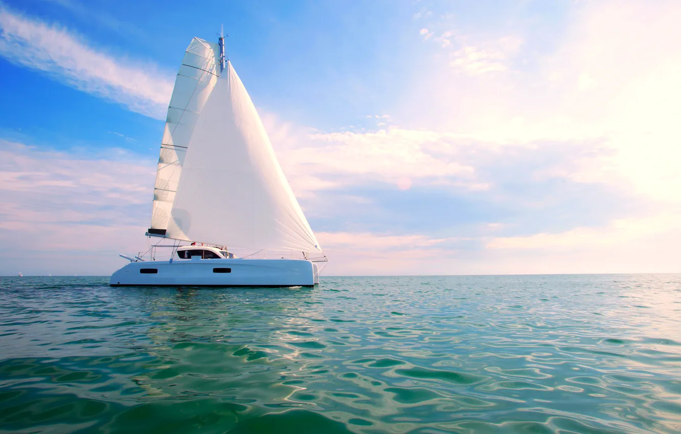 Photo wallpaper wave, the sky, freedom, clouds, the ocean, stay, sailboat, yacht
