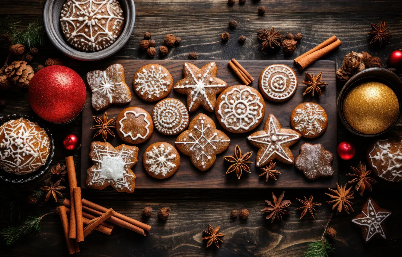 Photo wallpaper new year, cookies, Christmas, figures, cookie, the mold, cooking, AI art