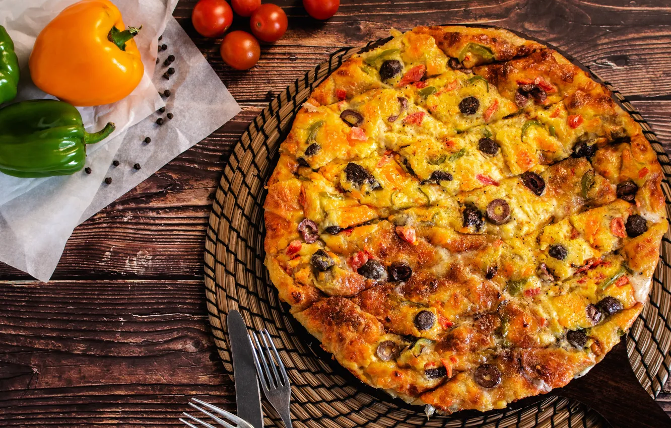 Photo wallpaper pepper, pizza, tomatoes