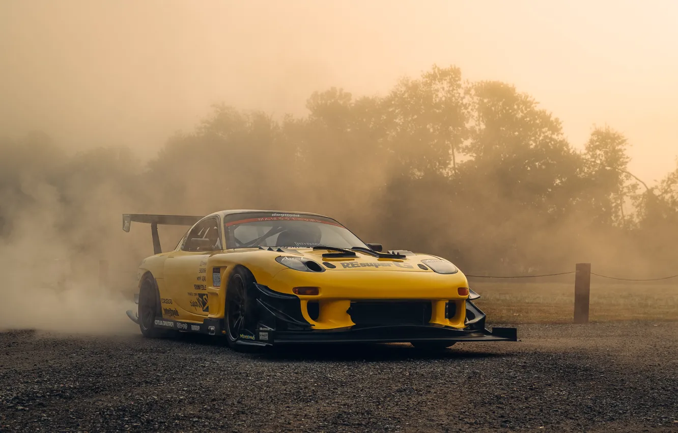 Photo wallpaper Yellow, RX-7, Fog