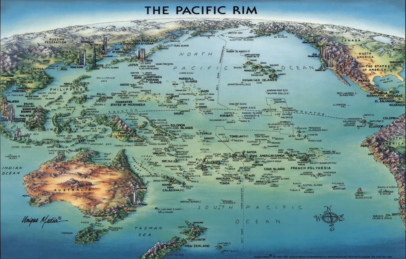 Photo wallpaper Map, World map, The Pacific Rim, Pacific region