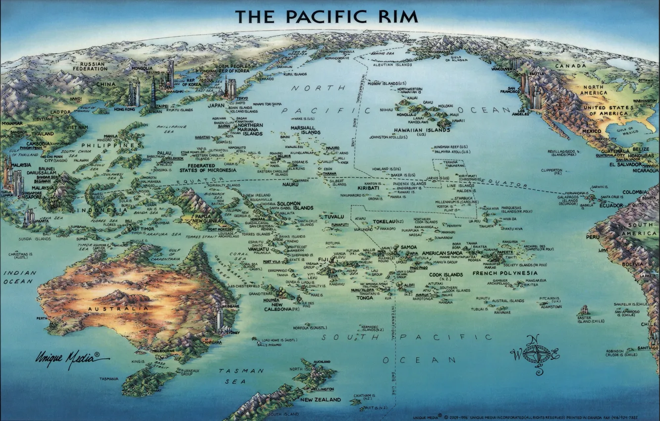 Photo wallpaper map, World Map, The Pacific Rim, Pacific region