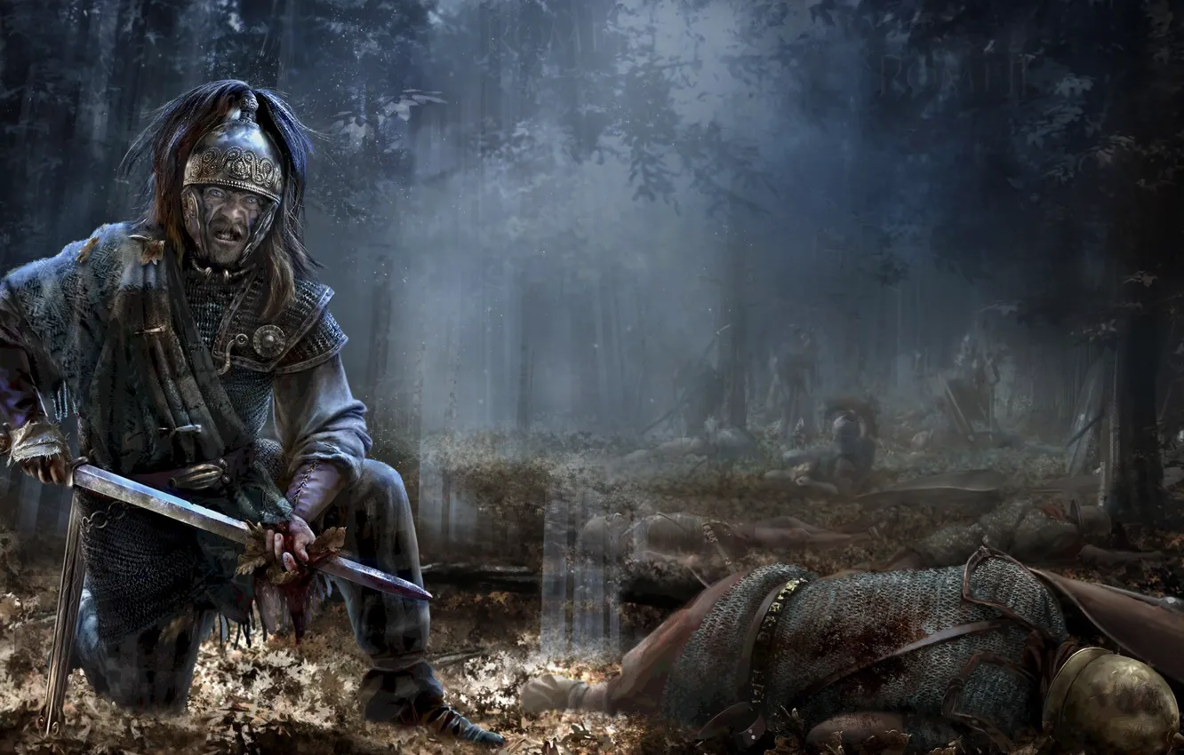 Photo wallpaper Total War, wood, background, video games, Total War: Rome 2, dead legionnaires, Pict warrior, Rome …