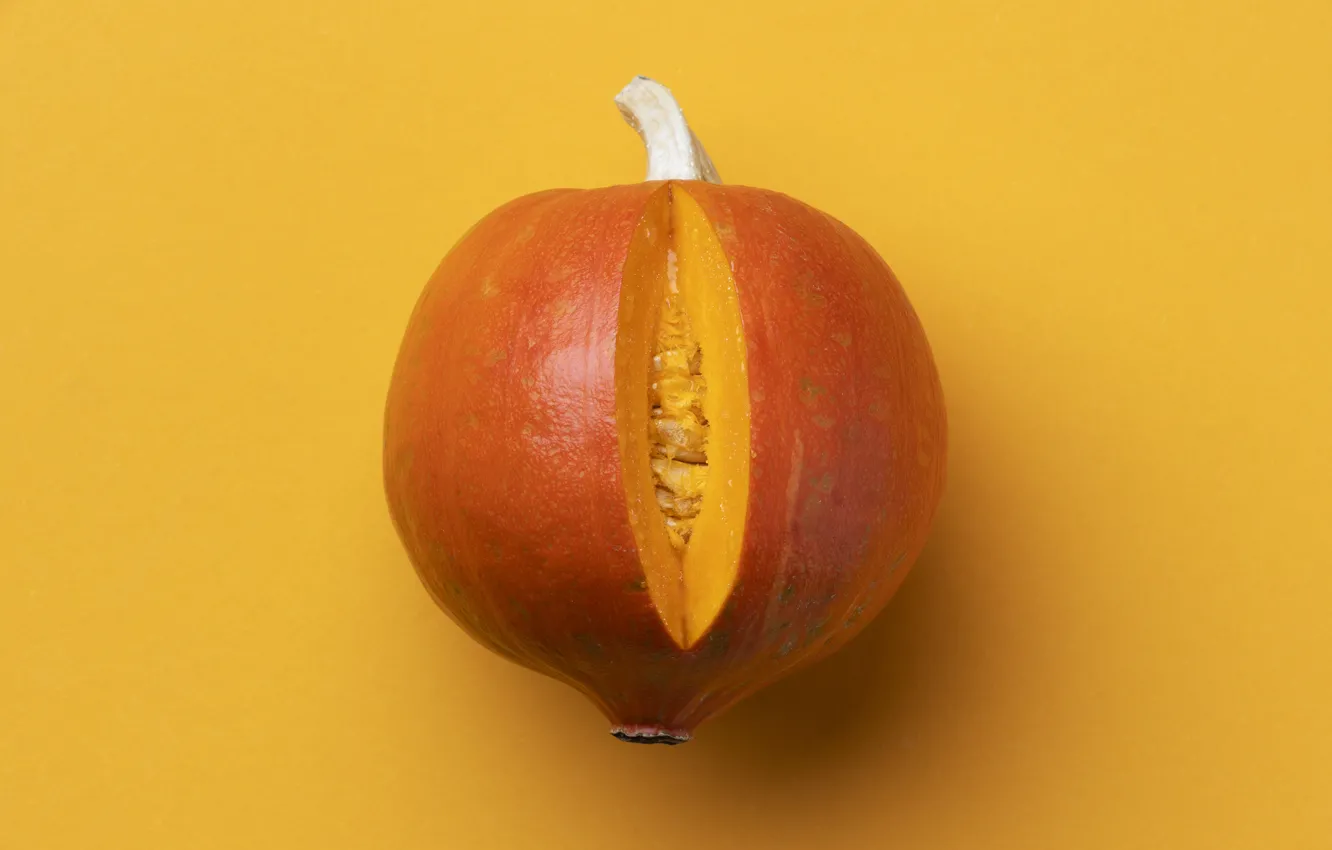 Photo wallpaper minimalism, the cut, pumpkin, orange background, ponytail