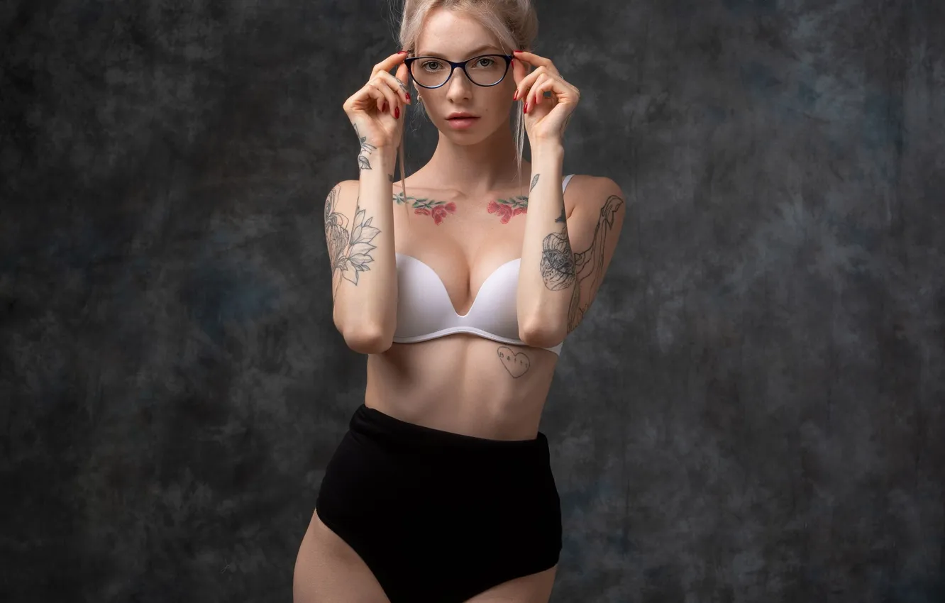 Photo wallpaper figure, tattoo, glasses, blonde, Alexander, Zurab Babayev, Studio portrait