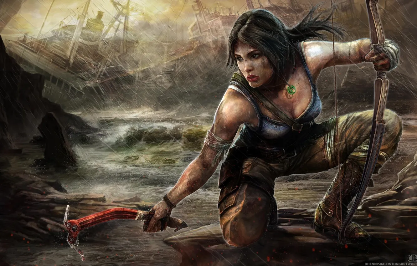 Photo wallpaper bow, art, Tomb Raider, Lara Croft, art, Lara Croft, Ice pick