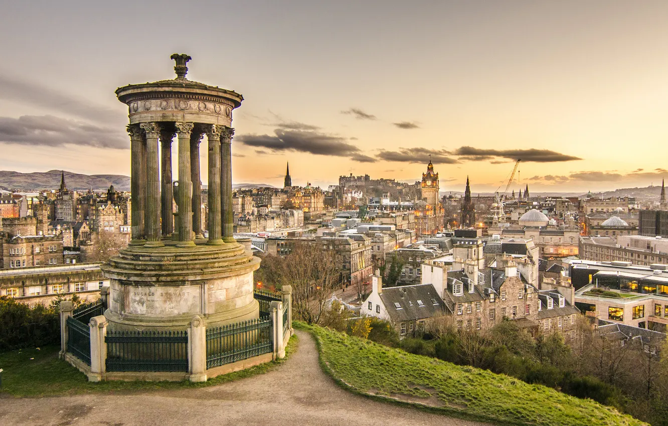 Photo wallpaper Scotland, panorama, Scotland, Edinburgh, Edinburgh, Dugald Stewart Monument, Calton Hill
