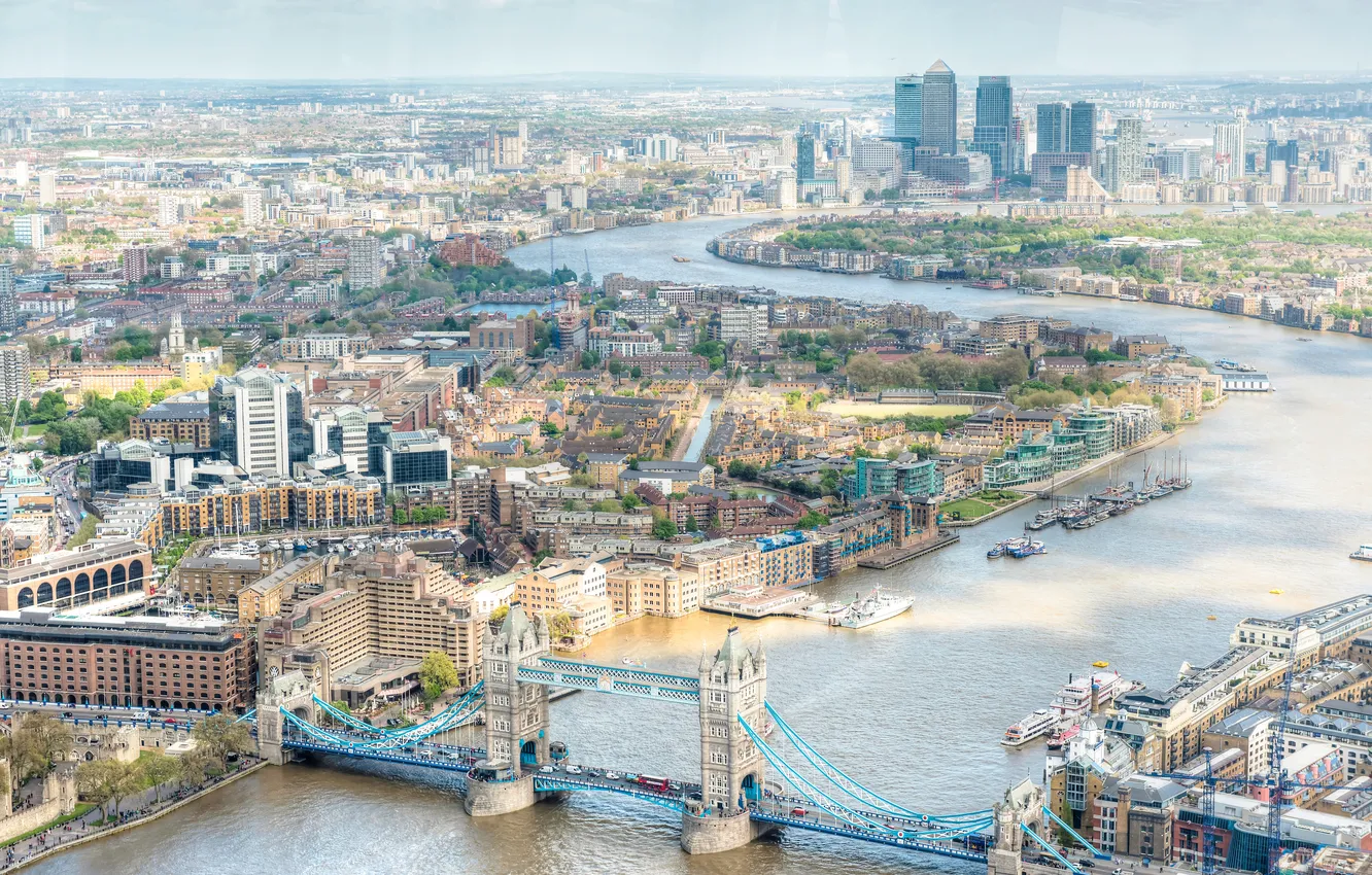Photo wallpaper bridge, river, street, London, home, horizon, panorama, Thames