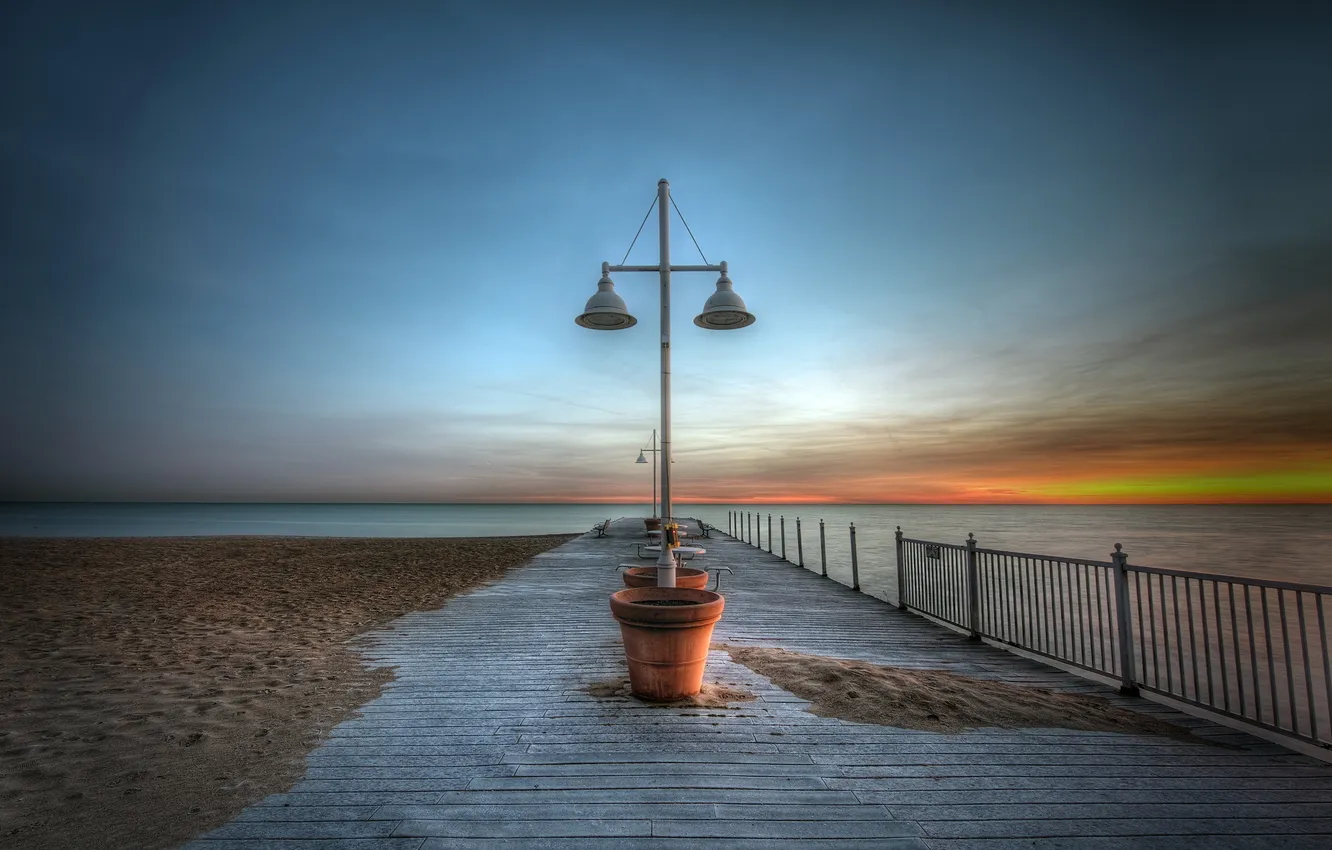 Photo wallpaper sea, beach, landscape, sunset