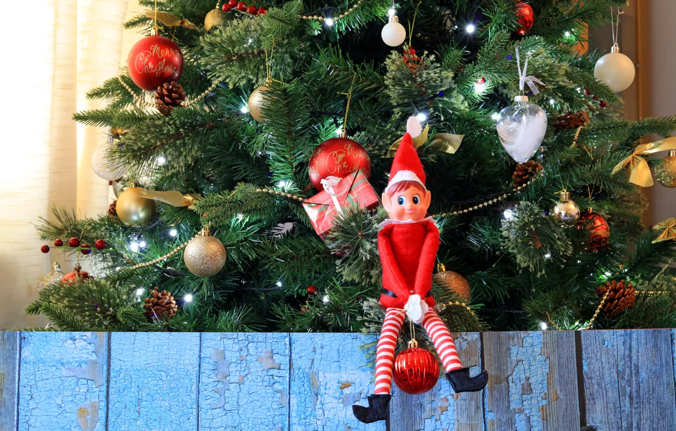 Photo wallpaper elf, toy, tree, new year, doll, Christmas, Christmas