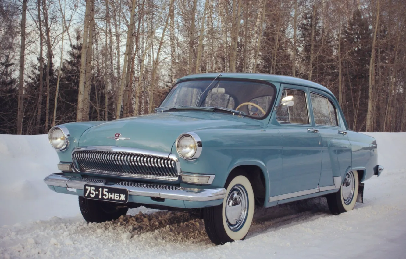 Photo wallpaper snow, retro, background, Wallpaper, USSR, car, legend, Volga
