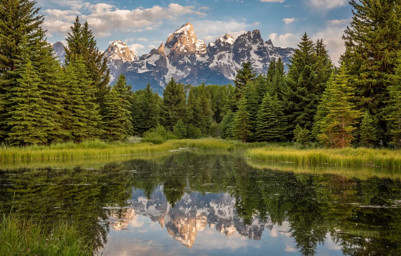 Photo wallpaper landscape, mountains, nature, lake, beauty