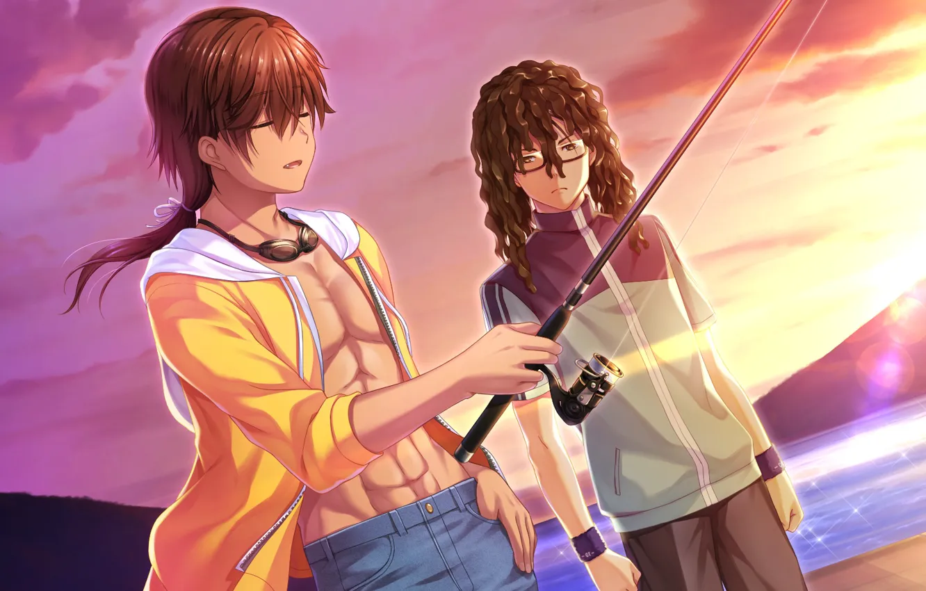 Photo wallpaper fishing, the evening, guy, the conversation, rod, Summer Pockets