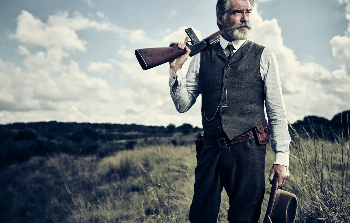 Photo wallpaper gun, pistol, weapon, man, Pierce Brosnan, AMC, tv series, The Son