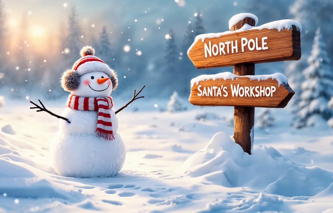 Photo wallpaper winter, snow, decoration, new year, Christmas, snowman, Christmas, winter