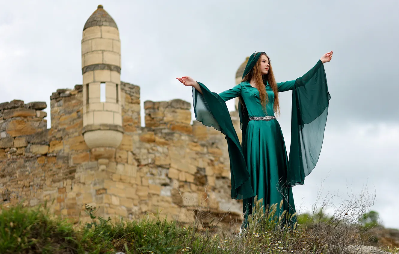 Photo wallpaper style, look, pose, nature, Princess, castle, image, girl