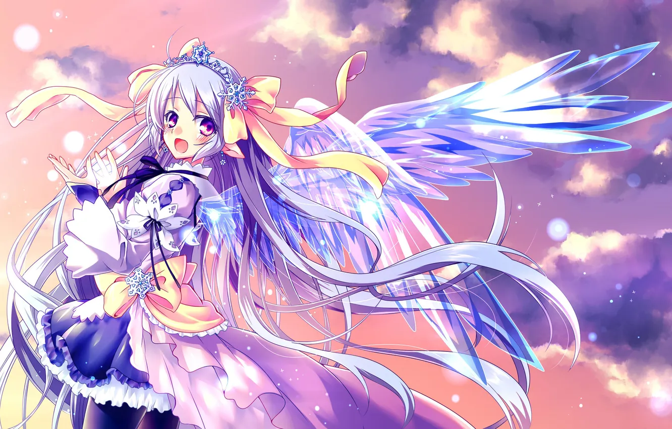 Photo wallpaper the sky, girl, wings, blush, art, Mizumori Mike