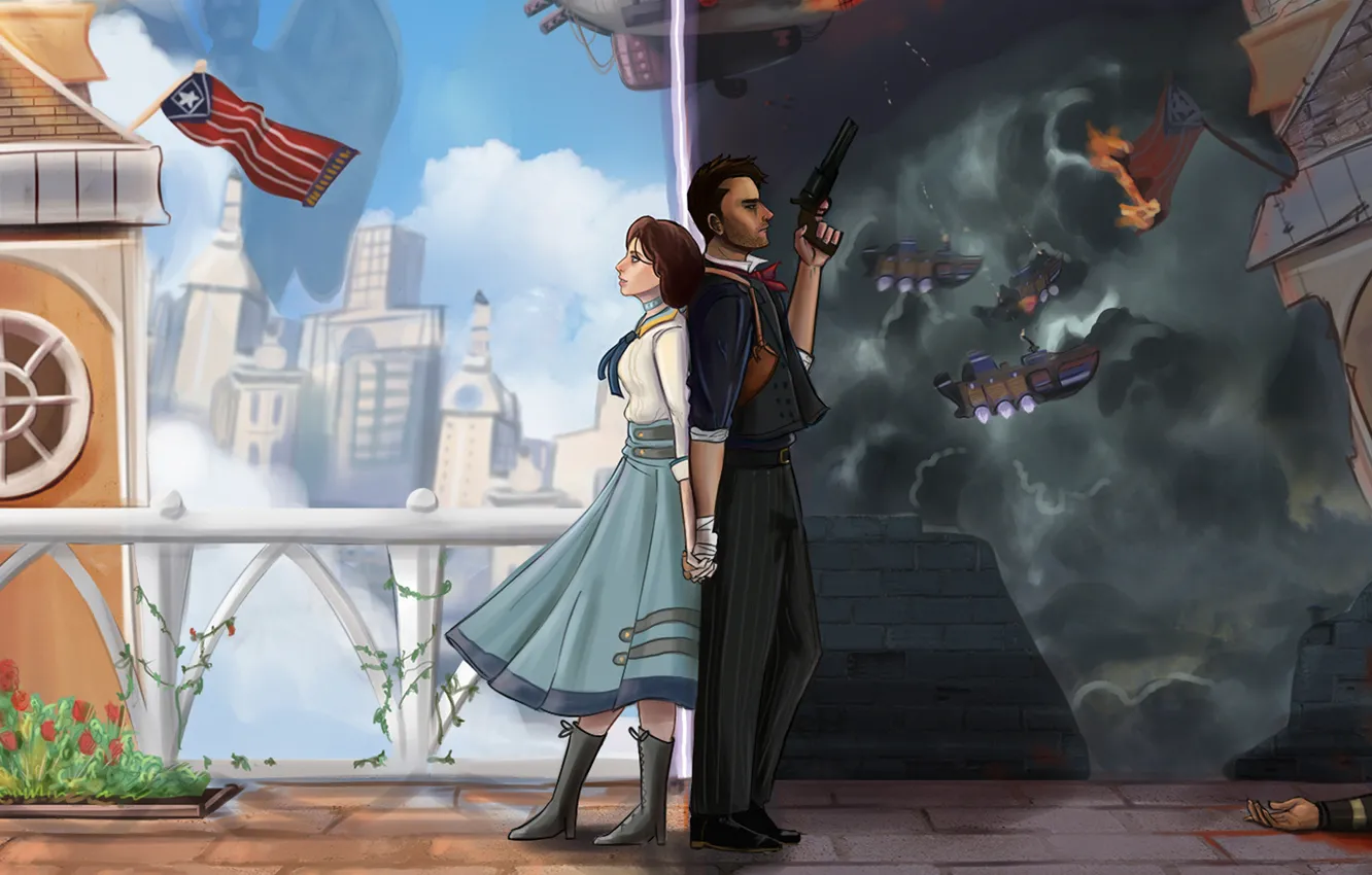 Photo wallpaper art, Elizabeth, Irrational Games, BioShock Infinite, 2K Australia, Booker DeWitt