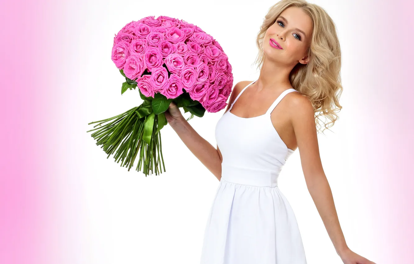 Wallpaper Girl Flowers Smile Background Mood Roses Bouquet