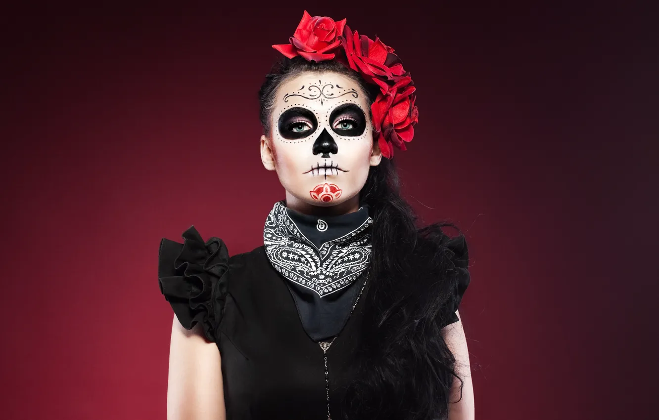 Photo wallpaper girl, makeup, mask