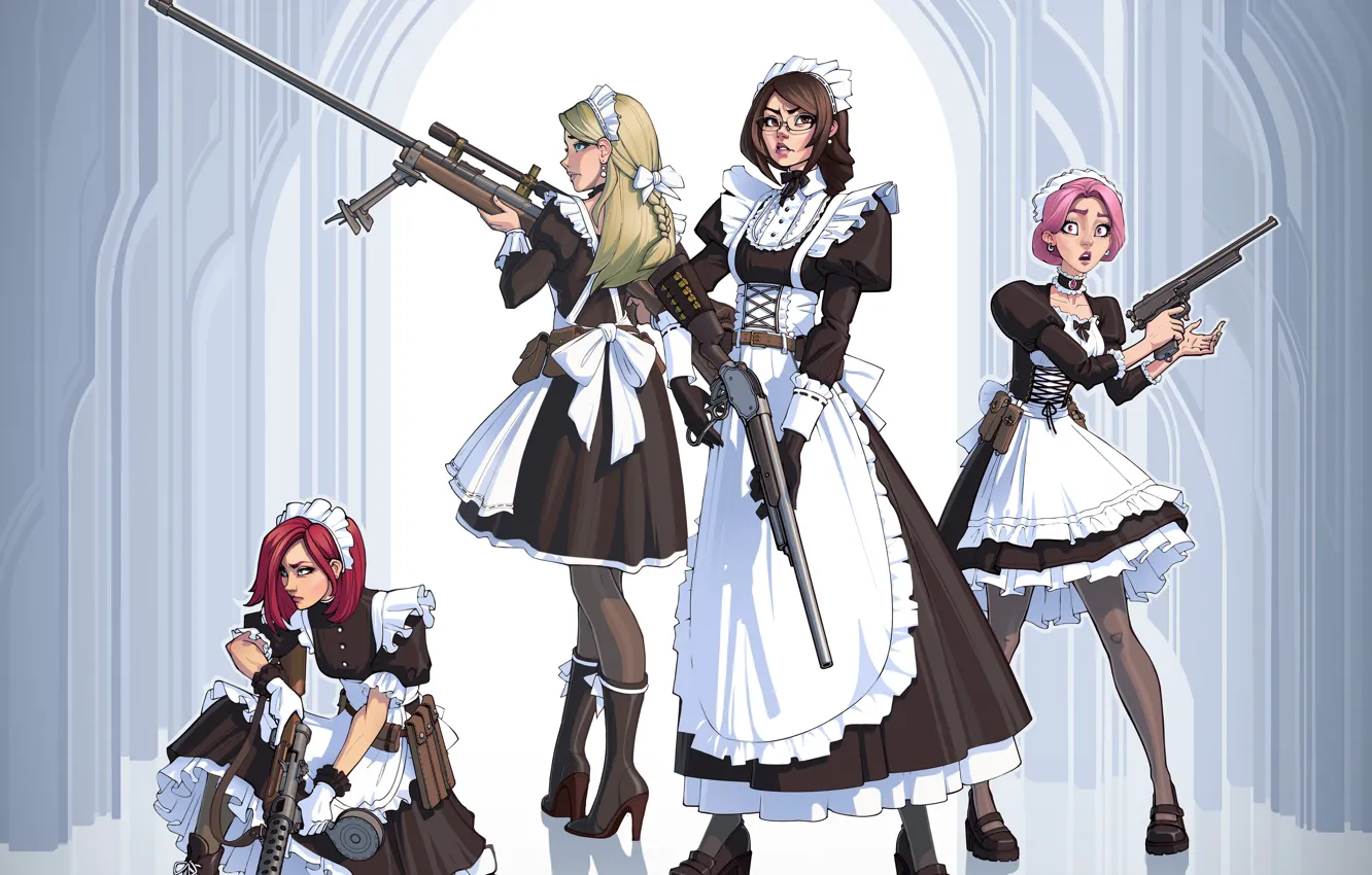 Photo wallpaper girl, weapons, maids